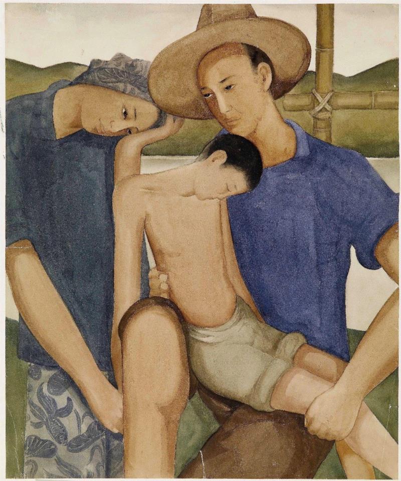 厐薰琹《大地之子》45×37.2cm 纸本水彩 1934,从现代到当代,浪漫的巴黎对中国艺术的影响还留存多少?,巴黎,先驱,徐悲鸿,油彩,当年,常书鸿,林风眠,吕斯百,吴作人,刘海粟