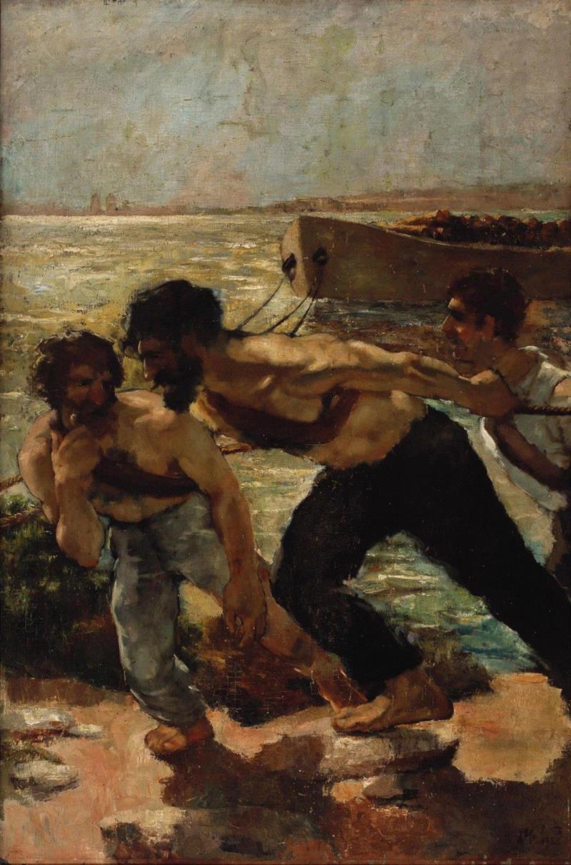 吴作人《纤夫》150×100cm 布面油彩 1933,从现代到当代,浪漫的巴黎对中国艺术的影响还留存多少?,巴黎,先驱,徐悲鸿,油彩,当年,常书鸿,林风眠,吕斯百,吴作人,刘海粟