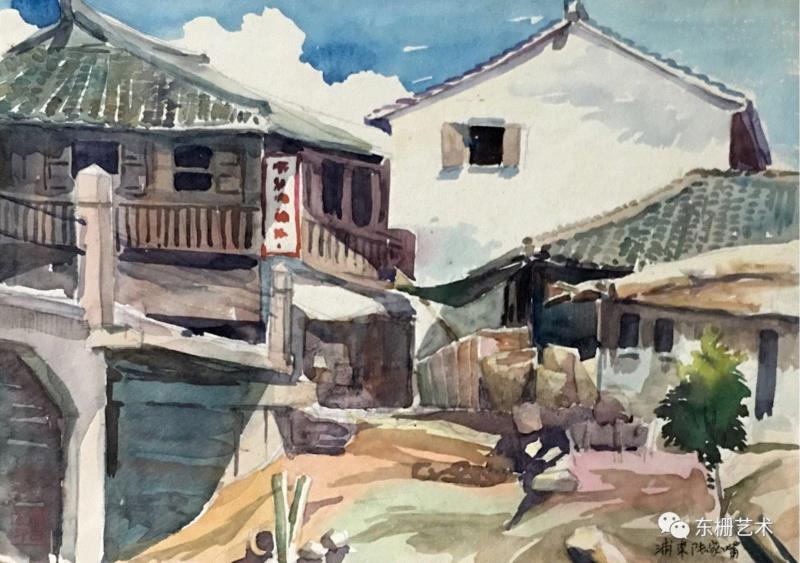 《浦东陆家嘴》&nbsp;&nbsp;水彩&nbsp; 1956年,【东栅艺术论坛】遇见胡曰龙老师 (修订版),胡曰龙,东栅,修订版,胡老师,油画,画室,美院,水彩,教授,艺风
