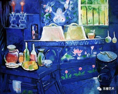 《蓝色厨房》&nbsp; 70x70cm&nbsp;&nbsp;布面油画&nbsp; 1988年,【东栅艺术论坛】遇见胡曰龙老师 (修订版),胡曰龙,东栅,修订版,胡老师,油画,画室,美院,水彩,教授,艺风