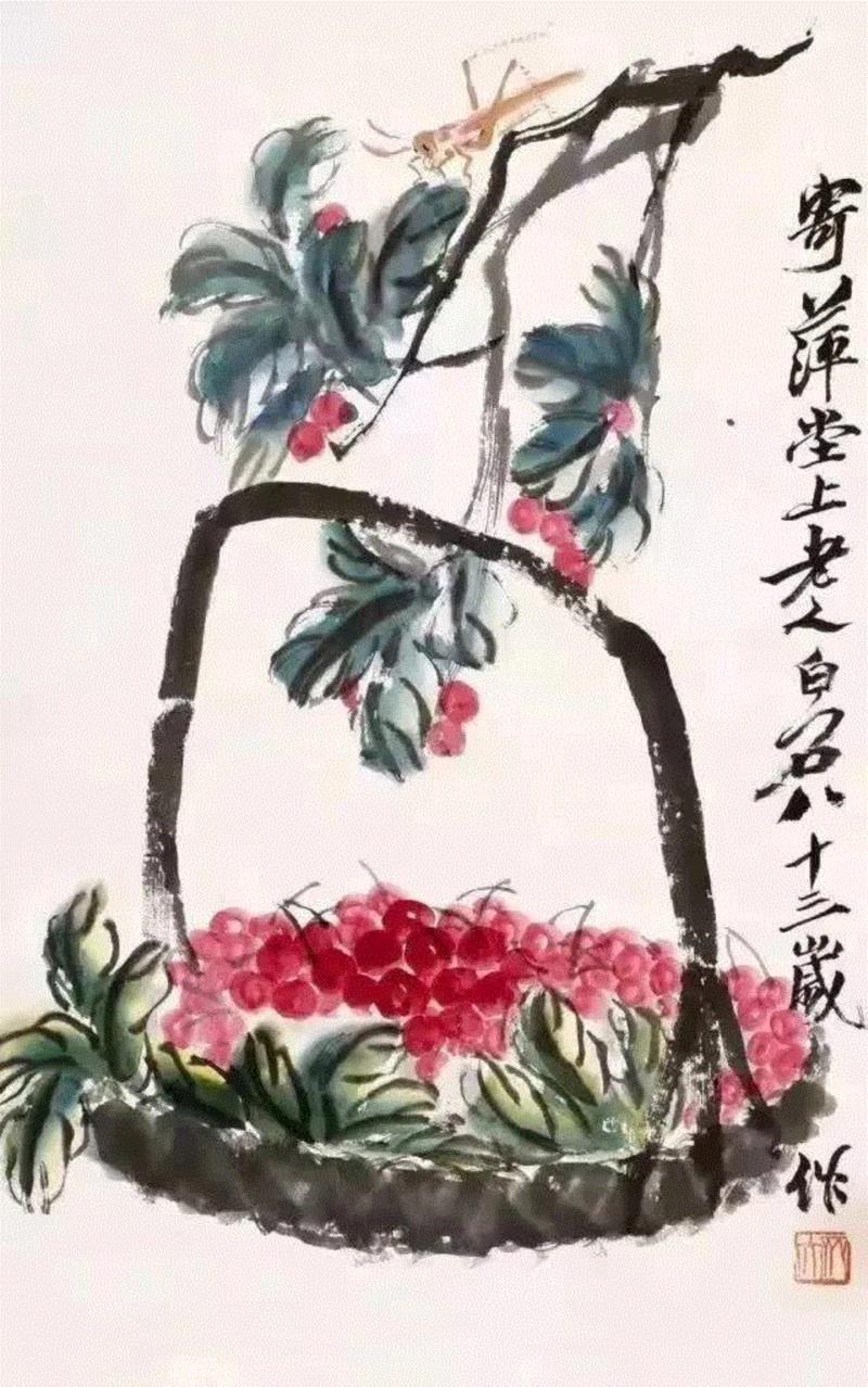 齐白石 红樱桃,齐白石的红樱桃,真绝!,齐白石,红樱桃,樱桃,女儿,口色,人口,上方,瓷盘,瞬间,颜色