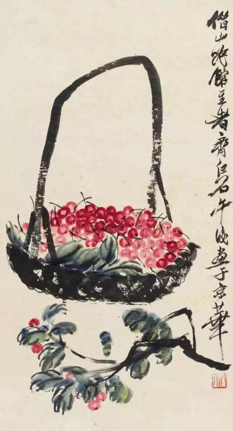 齐白石的红樱桃,真绝!,齐白石,红樱桃,樱桃,女儿,口色,人口,上方,瓷盘,瞬间,颜色