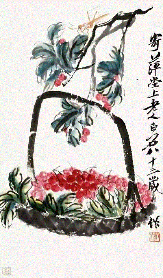 齐白石的红樱桃,真绝!,齐白石,红樱桃,樱桃,女儿,口色,人口,上方,瓷盘,瞬间,颜色