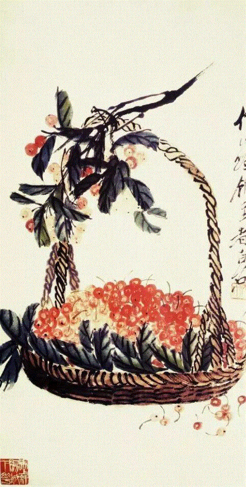 齐白石的红樱桃,真绝!,齐白石,红樱桃,樱桃,女儿,口色,人口,上方,瓷盘,瞬间,颜色