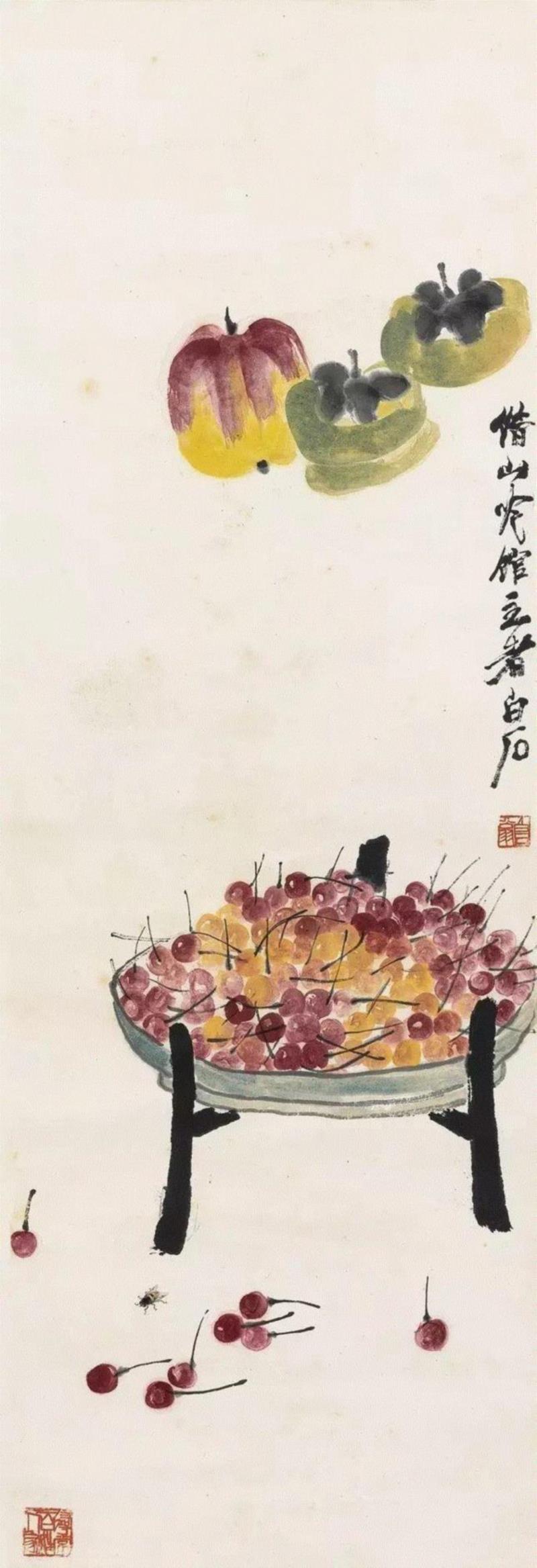 齐白石的红樱桃,真绝!,齐白石,红樱桃,樱桃,女儿,口色,人口,上方,瓷盘,瞬间,颜色