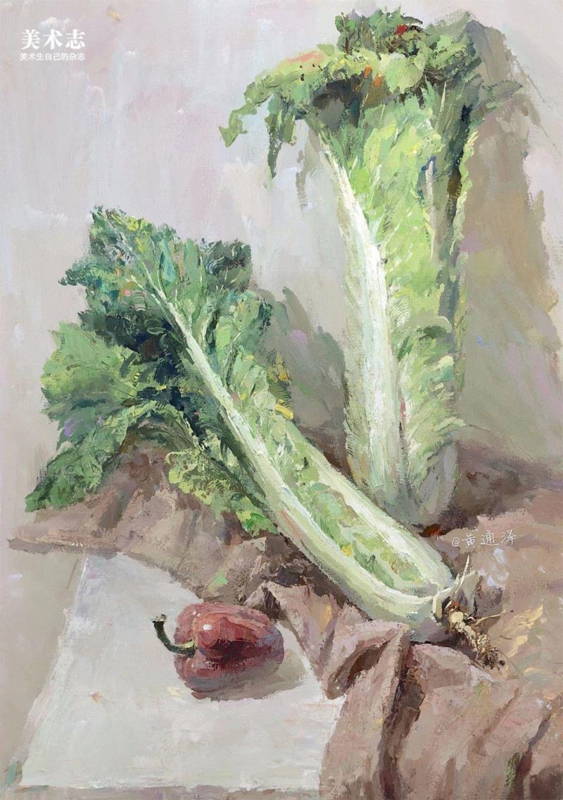 增强内心的感受，是画好色彩的关键！—— 黄通泽,黄通泽,关键,黄老师,刮刀,小志,白菜,静物,颜色,水粉,油画