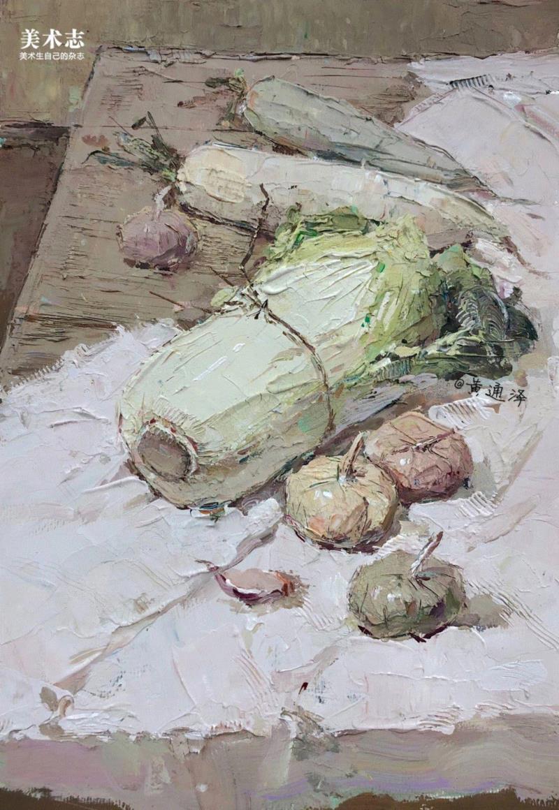 增强内心的感受，是画好色彩的关键！—— 黄通泽,黄通泽,关键,黄老师,刮刀,小志,白菜,静物,颜色,水粉,油画