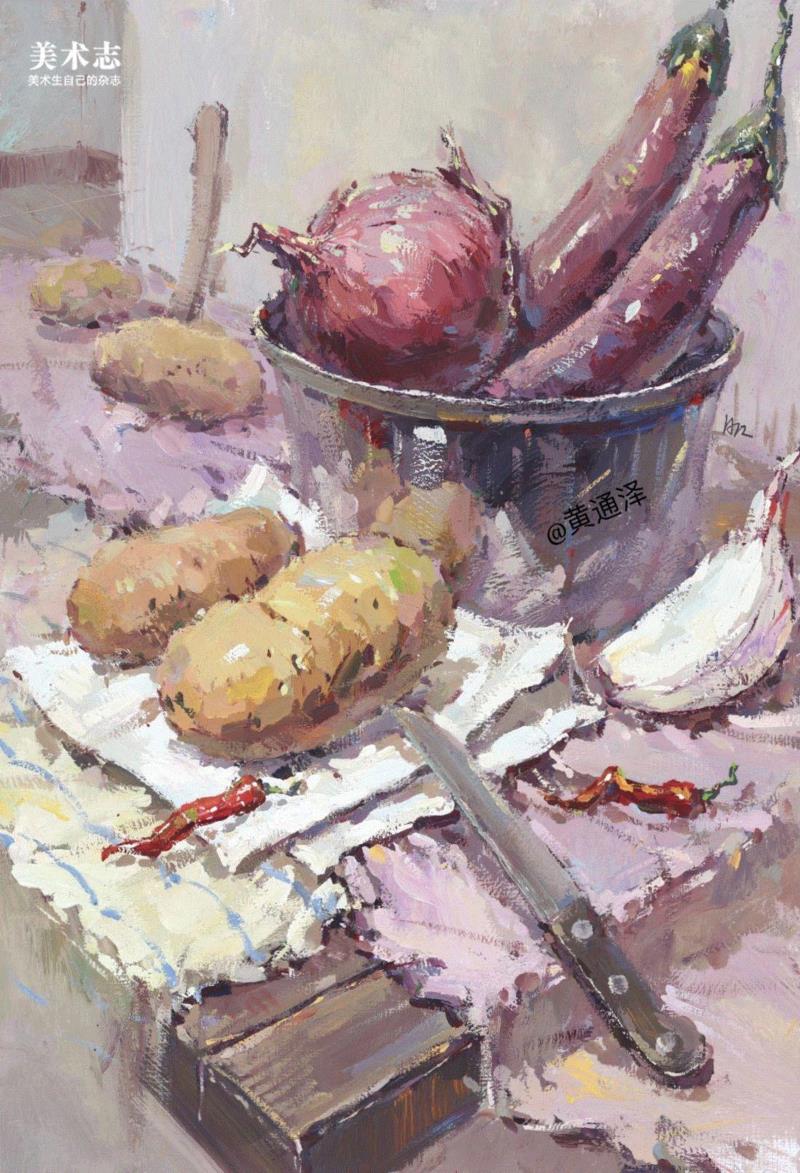 增强内心的感受，是画好色彩的关键！—— 黄通泽,黄通泽,关键,黄老师,刮刀,小志,白菜,静物,颜色,水粉,油画