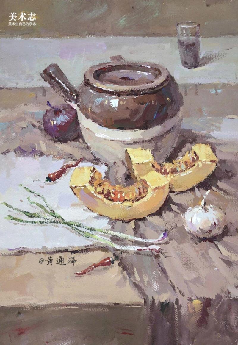 增强内心的感受，是画好色彩的关键！—— 黄通泽,黄通泽,关键,黄老师,刮刀,小志,白菜,静物,颜色,水粉,油画