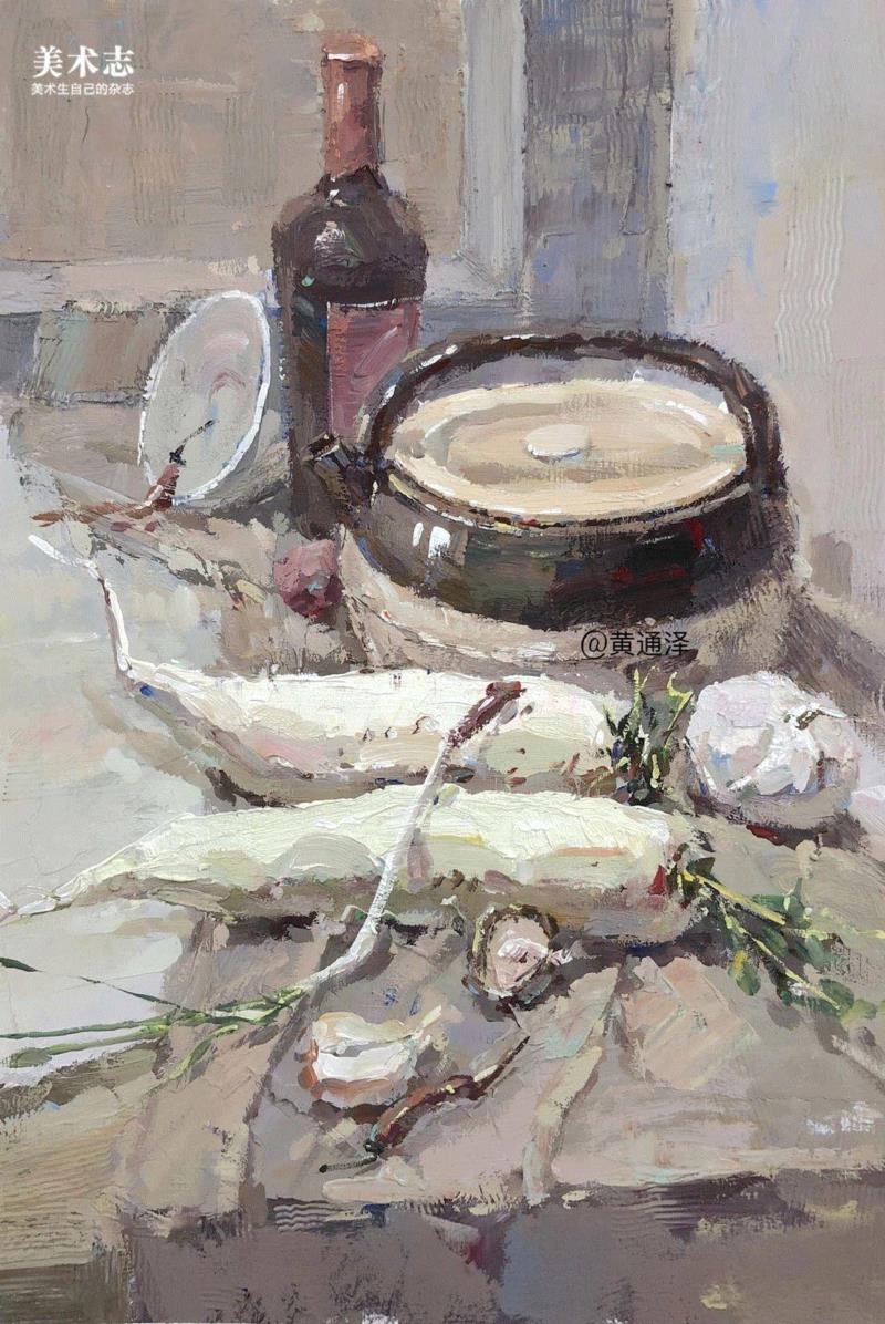 增强内心的感受，是画好色彩的关键！—— 黄通泽,黄通泽,关键,黄老师,刮刀,小志,白菜,静物,颜色,水粉,油画
