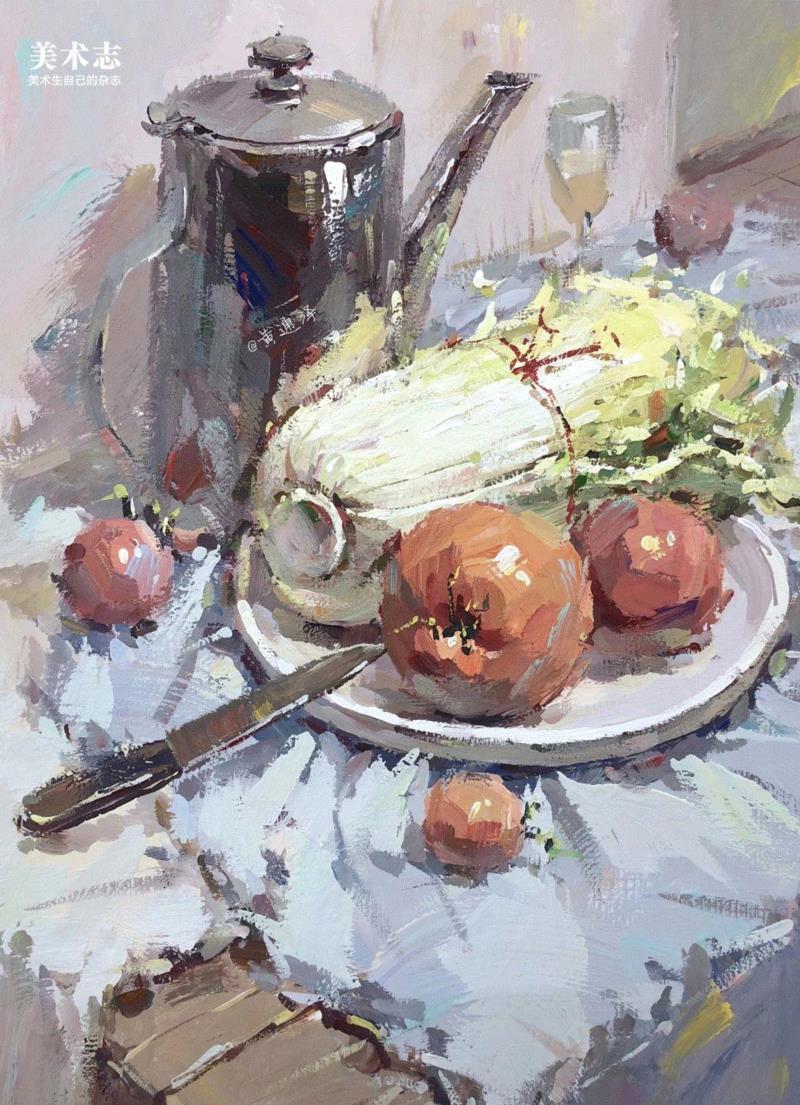 增强内心的感受，是画好色彩的关键！—— 黄通泽,黄通泽,关键,黄老师,刮刀,小志,白菜,静物,颜色,水粉,油画