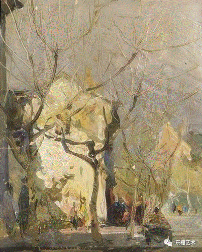 《杭州涌金门街景》&nbsp;&nbsp;16x19cm&nbsp;&nbsp; 纸板油画&nbsp