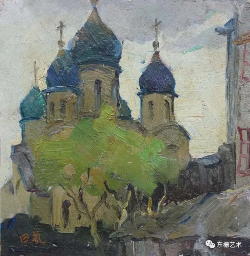 《俄罗斯教堂》&nbsp; 21x22cm&nbsp;&nbsp;纸板油画&nbsp; &nbsp;