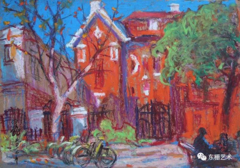 《上海多伦路街景》&nbsp; 30×21cm&nbsp; &nbsp;纸本油画棒&nbsp; &n