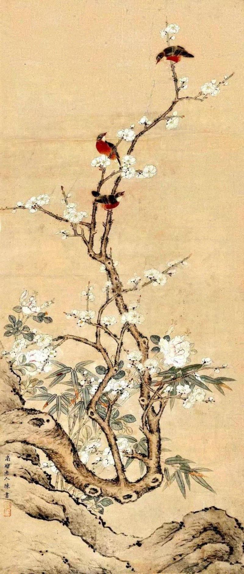 陈书 《花鸟》,大师笔下的春天：不出门，即可阅尽春色！,春色,花鸟,花卉,吴冠中,郎世宁,李可染,春景图,天津博物馆,余省,台北故宫博物院