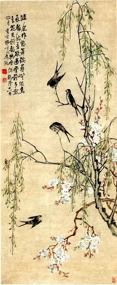 李鱓 《桃花柳燕图》 天津博物馆藏,大师笔下的春天：不出门，即可阅尽春色！,春色,花鸟,花卉,吴冠中,郎世宁,李可染,春景图,天津博物馆,余省,台北故宫博物院