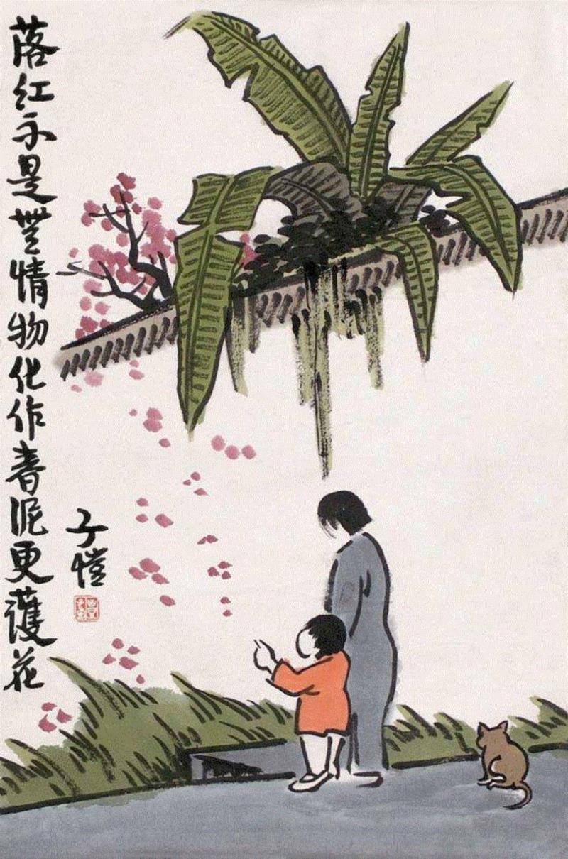 丰子恺 《春景图》,大师笔下的春天：不出门，即可阅尽春色！,春色,花鸟,花卉,吴冠中,郎世宁,李可染,春景图,天津博物馆,余省,台北故宫博物院