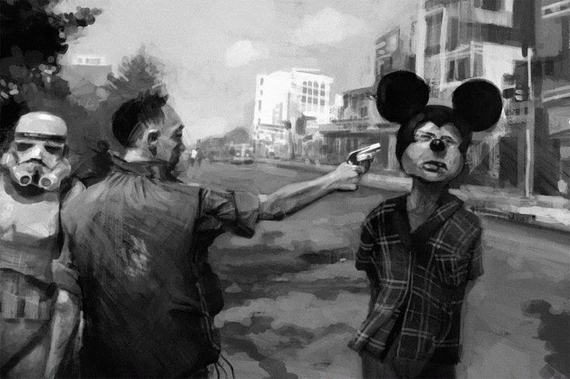 Hurt,绘画丨俄罗斯概念艺术家绝妙怪诞的艺术作品,俄罗斯,绘画,Korolev,画中,鸟人,卫荣,另一个人,政治,上方,简介