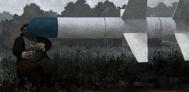 interruption,绘画丨俄罗斯概念艺术家绝妙怪诞的艺术作品,俄罗斯,绘画,Korolev,画中,鸟人,卫荣,另一个人,政治,上方,简介