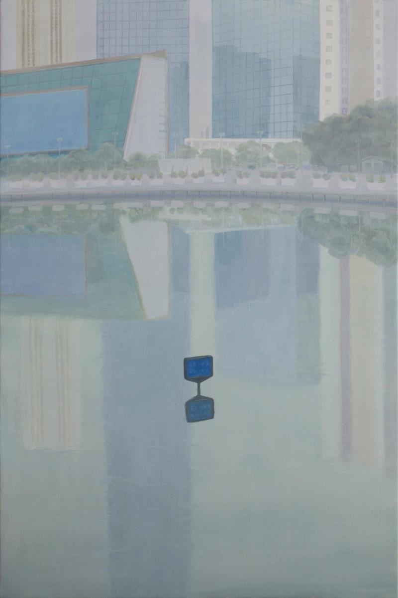 ▲无题(湖面倒影,武汉),布面油画,90 x 60 cm, 2019年,展览预告 | “背后的故事——Ingo?Baumgarten个展”将于本周五开幕,Ingo,背后,Baumgarten个展,油画,Baumgarten,手稿,合美术馆,创意天地,美术馆,门式起重机