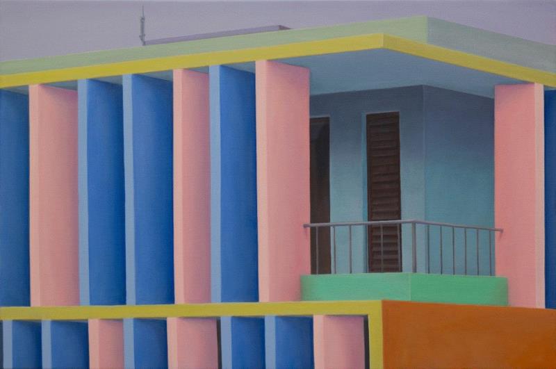 ▲无题(薄板舷梯,粉红粉蓝,武汉),布面油画,60 x 90 cm,2019年,展览预告 | “背后的故事——Ingo?Baumgarten个展”将于本周五开幕,Ingo,背后,Baumgarten个展,油画,Baumgarten,手稿,合美术馆,创意天地,美术馆,门式起重机