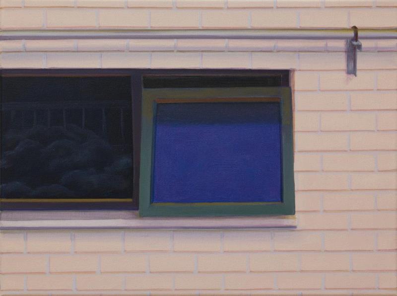 ▲无题(倾斜的窗户,蓝色的倒影,武汉),布面油画,30 x 40 cm,2019年,展览预告 | “背后的故事——Ingo?Baumgarten个展”将于本周五开幕,Ingo,背后,Baumgarten个展,油画,Baumgarten,手稿,合美术馆,创意天地,美术馆,门式起重机