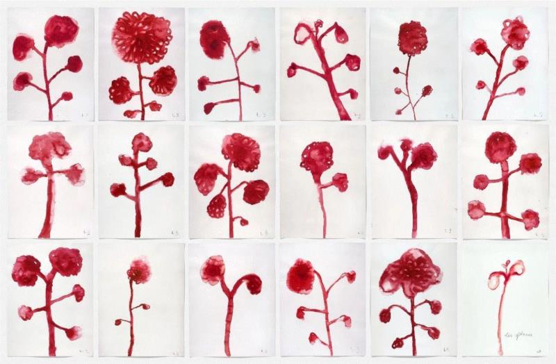  路易丝·布尔乔亚，《花》（Les Fleurs），2009，水粉 纸上，一组18幅，每幅