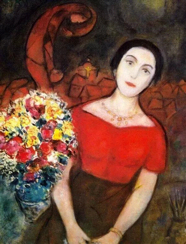 《贝拉的肖像》 1955年,夏加尔｜我的画里，藏着深爱,夏加尔,贝拉,爱情,恋人,画中,生日,蓝色,花朵,故乡,意第绪语