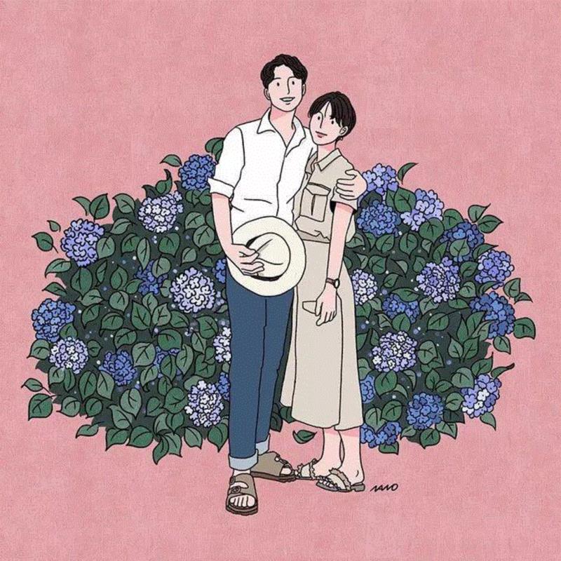 谁能抵挡的住鲜花的魅力~,鲜花,上方,Ins,博主,韩国,美女插画师,插画,女孩,情侣,小编