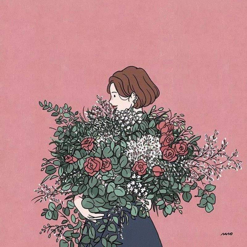 谁能抵挡的住鲜花的魅力~,鲜花,上方,Ins,博主,韩国,美女插画师,插画,女孩,情侣,小编