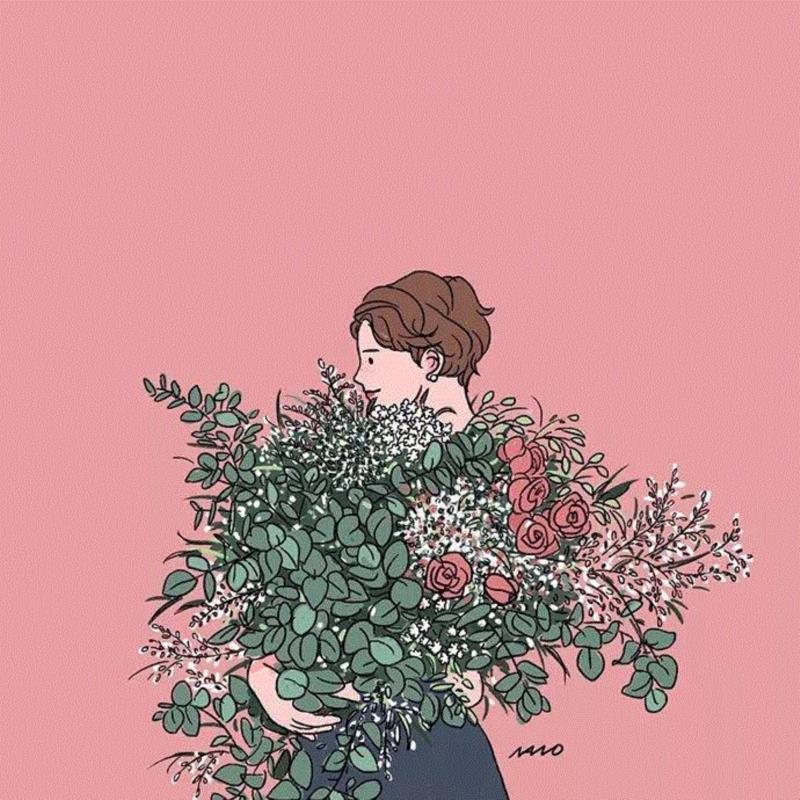 谁能抵挡的住鲜花的魅力~,鲜花,上方,Ins,博主,韩国,美女插画师,插画,女孩,情侣,小编
