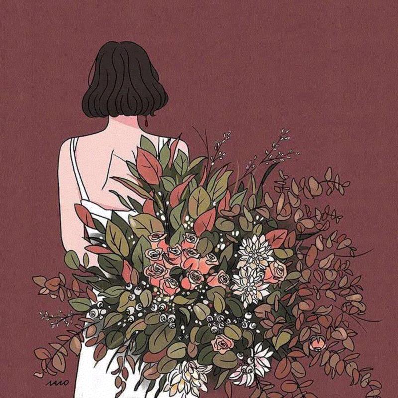 谁能抵挡的住鲜花的魅力~,鲜花,上方,Ins,博主,韩国,美女插画师,插画,女孩,情侣,小编