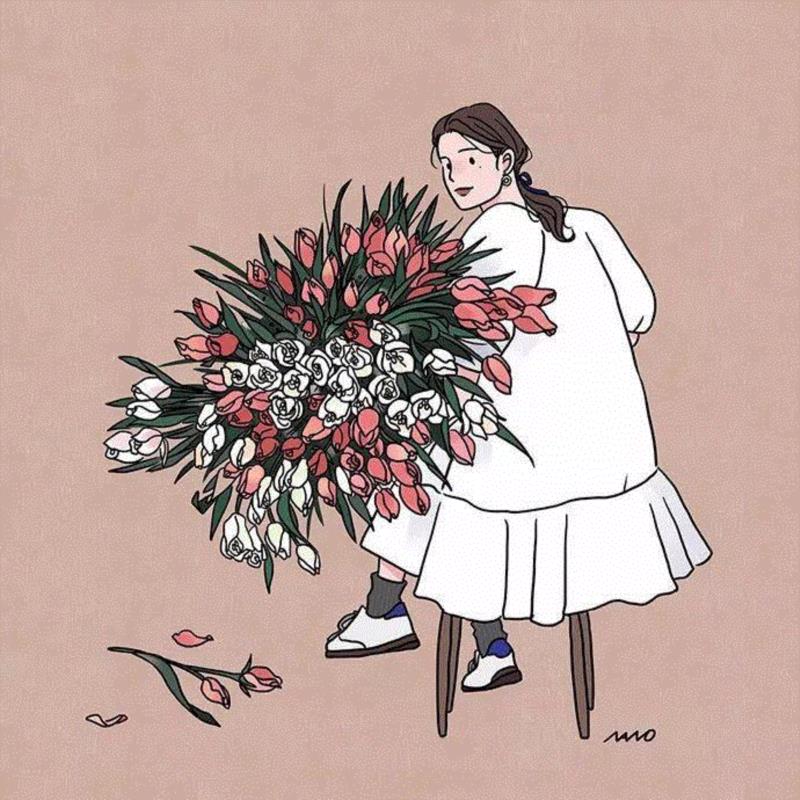 谁能抵挡的住鲜花的魅力~,鲜花,上方,Ins,博主,韩国,美女插画师,插画,女孩,情侣,小编