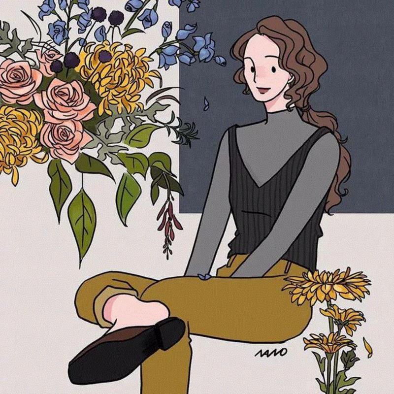 谁能抵挡的住鲜花的魅力~,鲜花,上方,Ins,博主,韩国,美女插画师,插画,女孩,情侣,小编