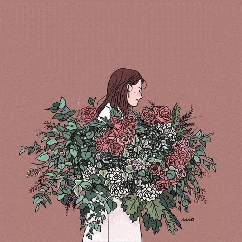 谁能抵挡的住鲜花的魅力~,鲜花,上方,Ins,博主,韩国,美女插画师,插画,女孩,情侣,小编