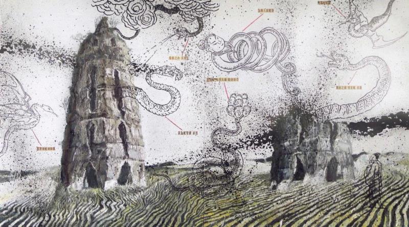 断塔记之一&nbsp; 2011&nbsp; 布面综合材料&nbsp; 190×340cm&nbsp