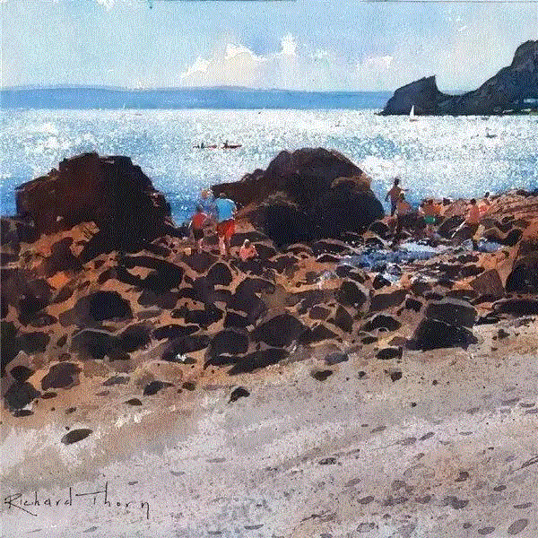 欣赏Richard Thorn的灿烂阳光,Thorn,藝術,理查德,索恩,英國,绘画,水彩,風格,上方,滨海