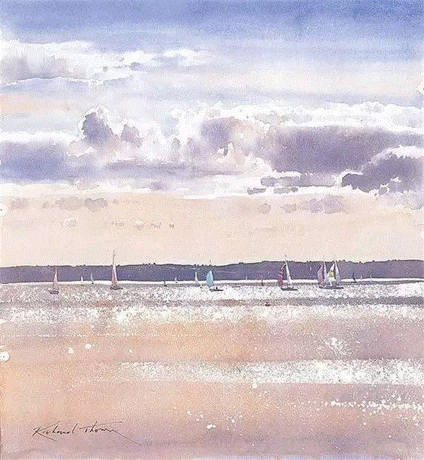 欣赏Richard Thorn的灿烂阳光,Thorn,藝術,理查德,索恩,英國,绘画,水彩,風格,上方,滨海