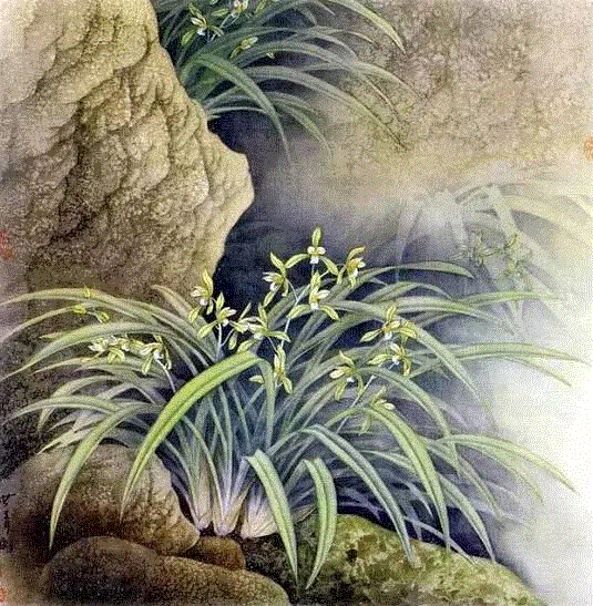 国画工笔兰花图，太美了！,工笔,兰花,国画,上方