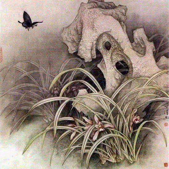 国画工笔兰花图，太美了！,工笔,兰花,国画,上方