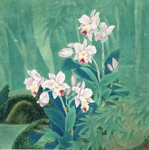 国画工笔兰花图，太美了！,工笔,兰花,国画,上方