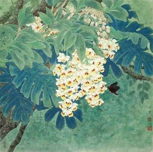 国画工笔兰花图，太美了！,工笔,兰花,国画,上方