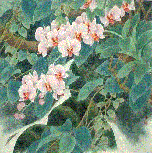 国画工笔兰花图，太美了！,工笔,兰花,国画,上方