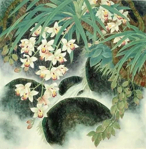 国画工笔兰花图，太美了！,工笔,兰花,国画,上方