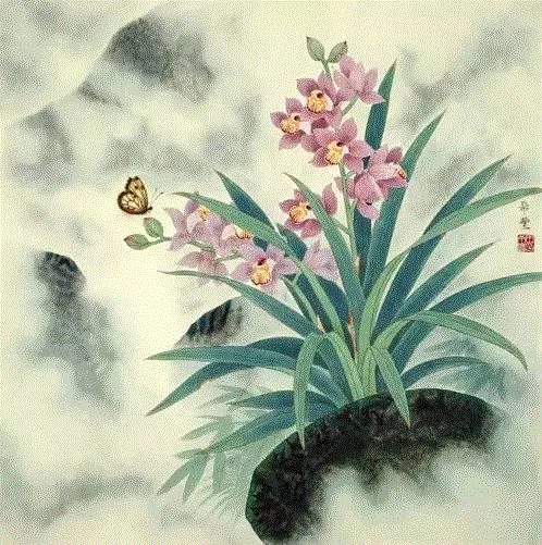 国画工笔兰花图，太美了！,工笔,兰花,国画,上方