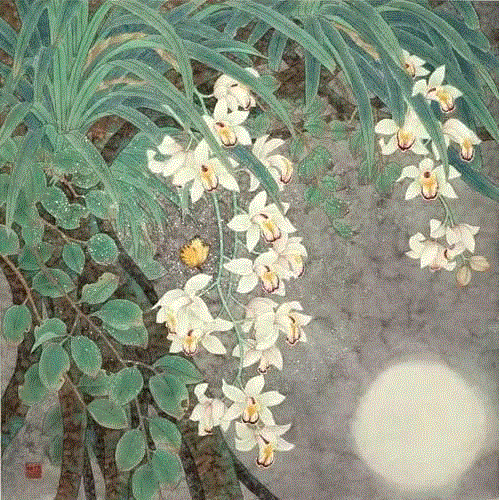 国画工笔兰花图，太美了！,工笔,兰花,国画,上方