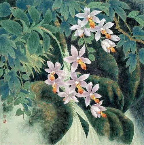 国画工笔兰花图，太美了！,工笔,兰花,国画,上方