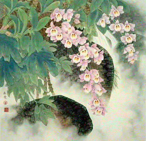 国画工笔兰花图，太美了！,工笔,兰花,国画,上方