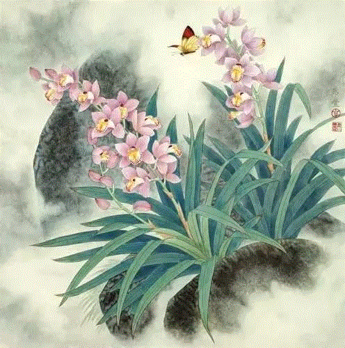 国画工笔兰花图，太美了！,工笔,兰花,国画,上方