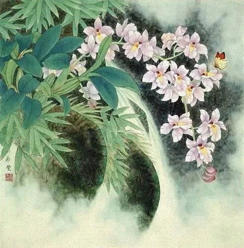 国画工笔兰花图，太美了！,工笔,兰花,国画,上方